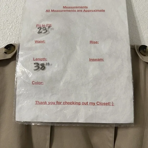 Liz Claiborne New York Double Breasted Trench Coat XL Khaki Belted Minimalist - Picture 6 of 6